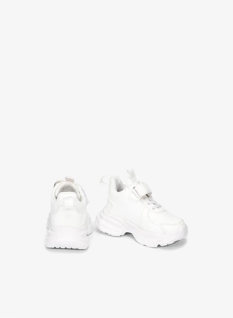 babyqlo Stylish White School Sneakers with Tab and Velcro