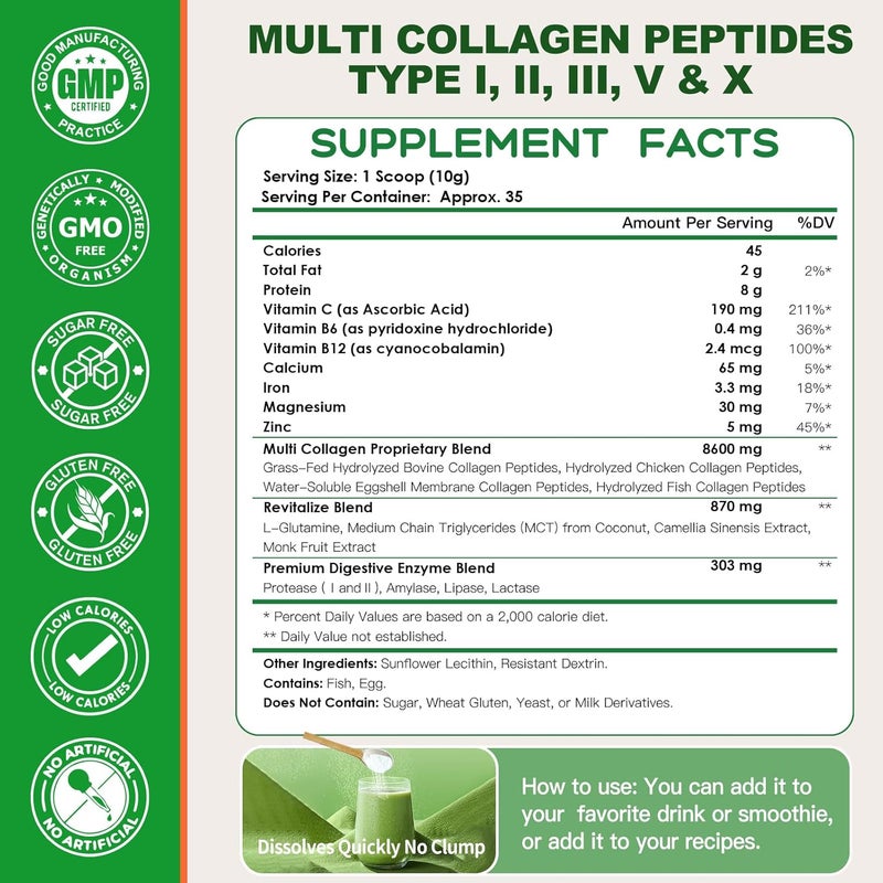 NATURE TARGET MultiCollagenPeptidesPowder  Hydrolyzed Collagen with Energy Blend  Multivitamin  Minerals Supports Energy Skin Hair Nail  Joint NonGMO 35 Servings - Image 2