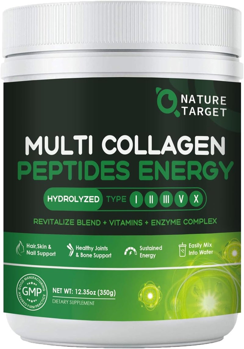 NATURE TARGET MultiCollagenPeptidesPowder  Hydrolyzed Collagen with Energy Blend  Multivitamin  Minerals Supports Energy Skin Hair Nail  Joint NonGMO 35 Servings - Image 1