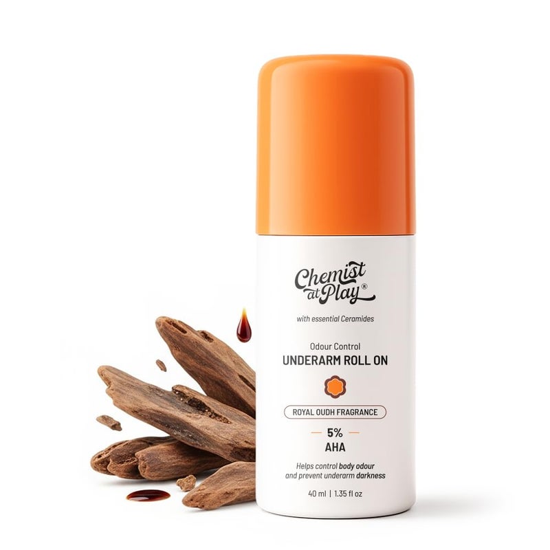 Chemist at Play UnderArm Roll-On with 5% AHA| Lactic & Mandelic Acid|Prevents Odour, Brightens Skin & Exfoliates Underarm| For Sensitive Skin|Royal Oudh Fragrance | Alcohol & Aluminium Free|1.35 fl oz - Image 1