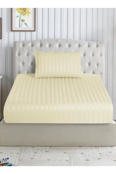 Donetella 2-Piece Striped Bedding Set – Single Fitted Sheet 120x200+30 cm with All-Around Elastic &amp; 1 Matching Pillowcases
