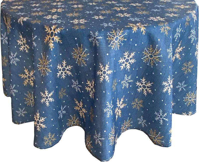 Lintex Blue Farmhouse Snowflake Fabric Christmas Napkin  Blue Gold and White Country Rustic Holiday Napkins Set of 4 Napkins - Image 5