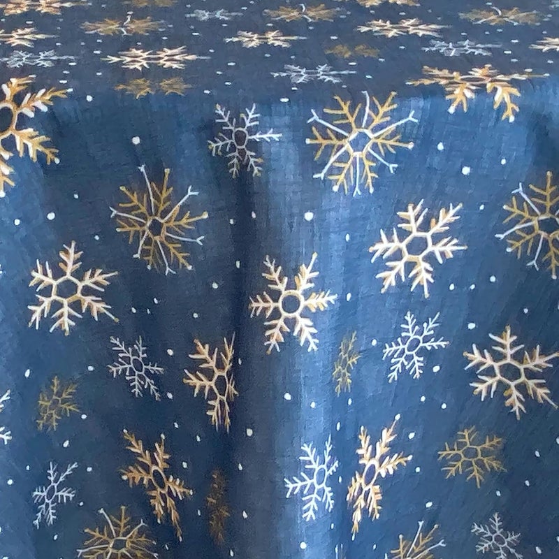 Lintex Blue Farmhouse Snowflake Fabric Christmas Napkin  Blue Gold and White Country Rustic Holiday Napkins Set of 4 Napkins - Image 3