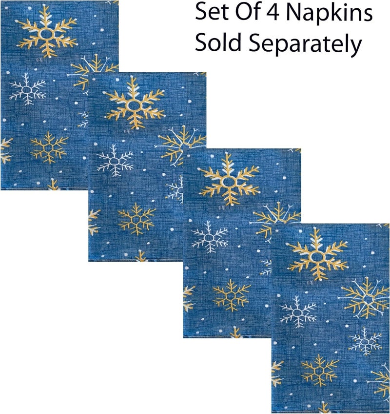 Lintex Blue Farmhouse Snowflake Fabric Christmas Napkin  Blue Gold and White Country Rustic Holiday Napkins Set of 4 Napkins - Image 2
