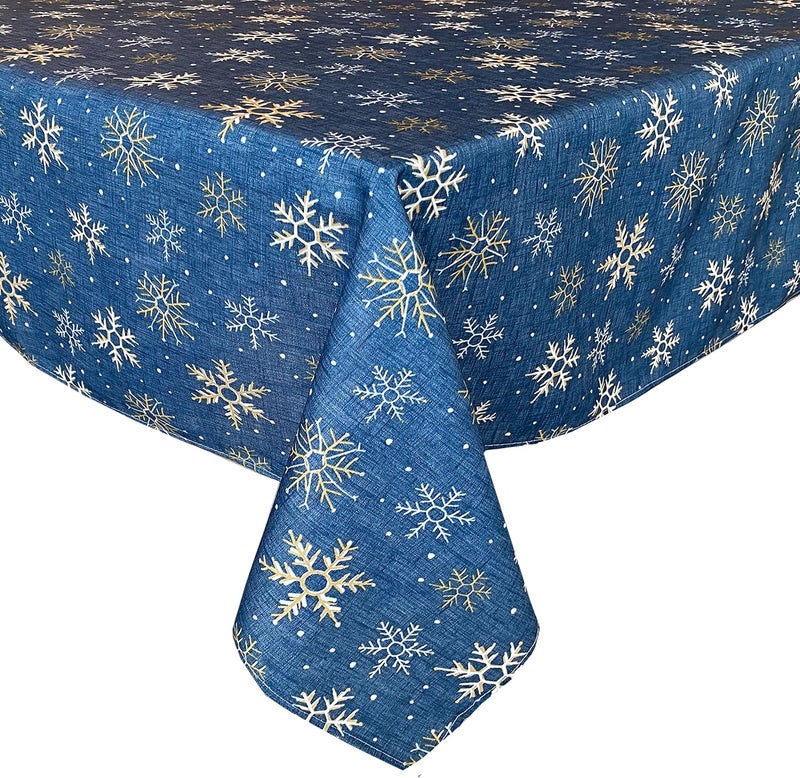 Lintex Blue Farmhouse Snowflake Fabric Christmas Napkin  Blue Gold and White Country Rustic Holiday Napkins Set of 4 Napkins - Image 4
