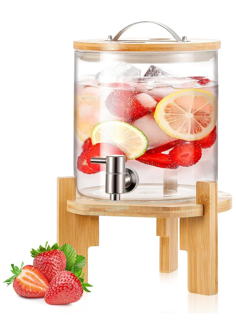1Chase 5Ltr Borosilicate Glass Beverage Dispenser with Spigot and Wooden Stand  for Hot or Cold Beverages, Punch, Ice Water for Parties - Image 1