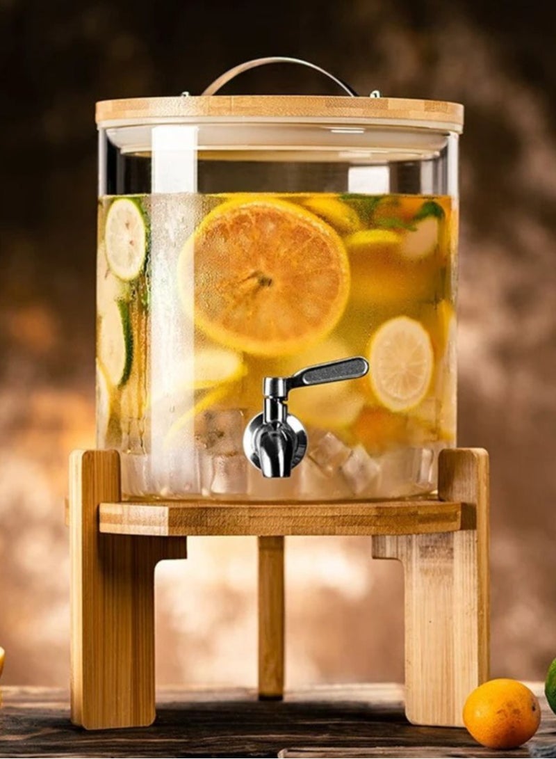 1Chase 5Ltr Borosilicate Glass Beverage Dispenser with Spigot and Wooden Stand  for Hot or Cold Beverages, Punch, Ice Water for Parties - Image 4
