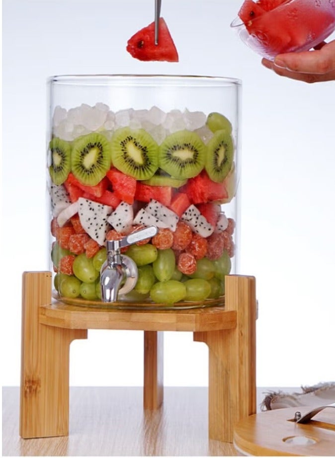 1Chase 5Ltr Borosilicate Glass Beverage Dispenser with Spigot and Wooden Stand  for Hot or Cold Beverages, Punch, Ice Water for Parties - Image 3