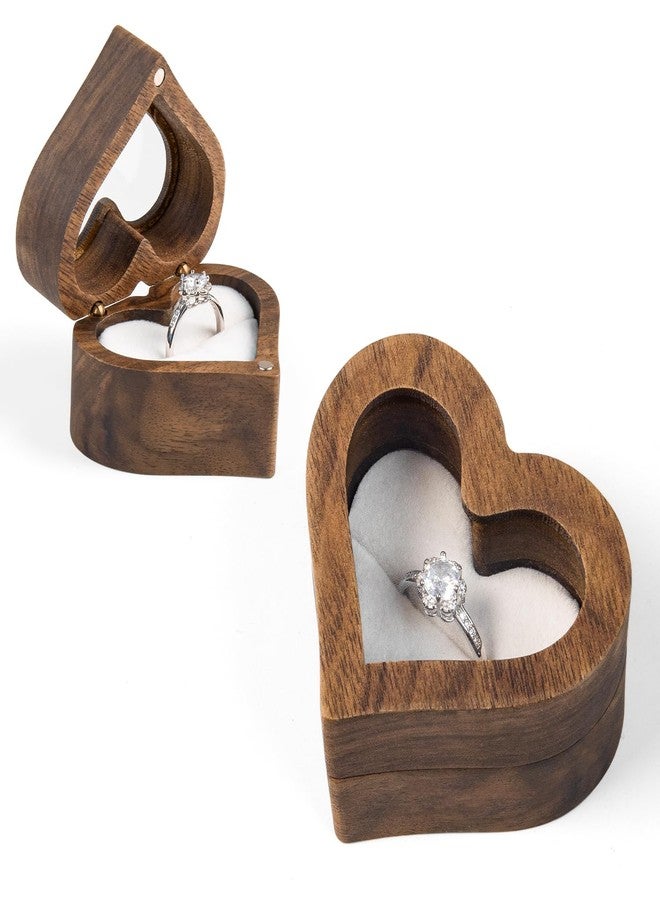 Wislist Walnut Heart Ring Box, Showcases Your Ring Through the Transparent Lid, Romantic, Protective, and Perfect for Gifting/Proposal Moments(Heart) - Image 1