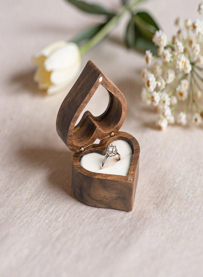 Wislist Walnut Heart Ring Box, Showcases Your Ring Through the Transparent Lid, Romantic, Protective, and Perfect for Gifting/Proposal Moments(Heart) - Image 3