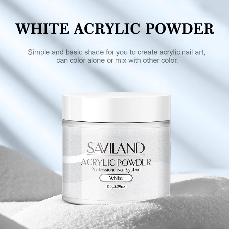 Saviland White Acrylic Nail Powder 5.29OZ/150g Acrylic Powder Large Capacity Professional Nail Art 3D Flowers Carving Nail Extension French Manicure DIY at Home No Nail Lamp Needed - Image 5