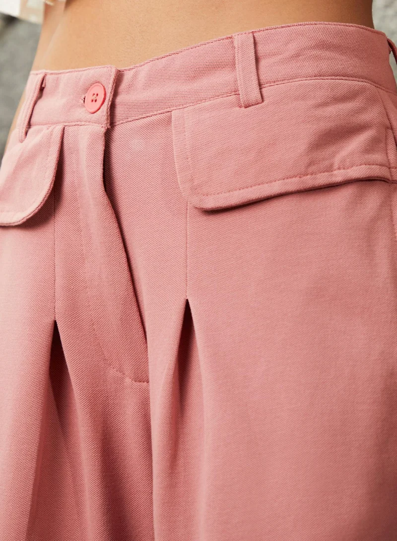 Pinacolada  Women's Salmon Pink Pleated Tailored Trousers For Casual Wear | 2 Pockets | Straight Fit | Button Closure | Trousers Designed With Comfortable Fit For Woman & Girls for Women | Best Price UAE