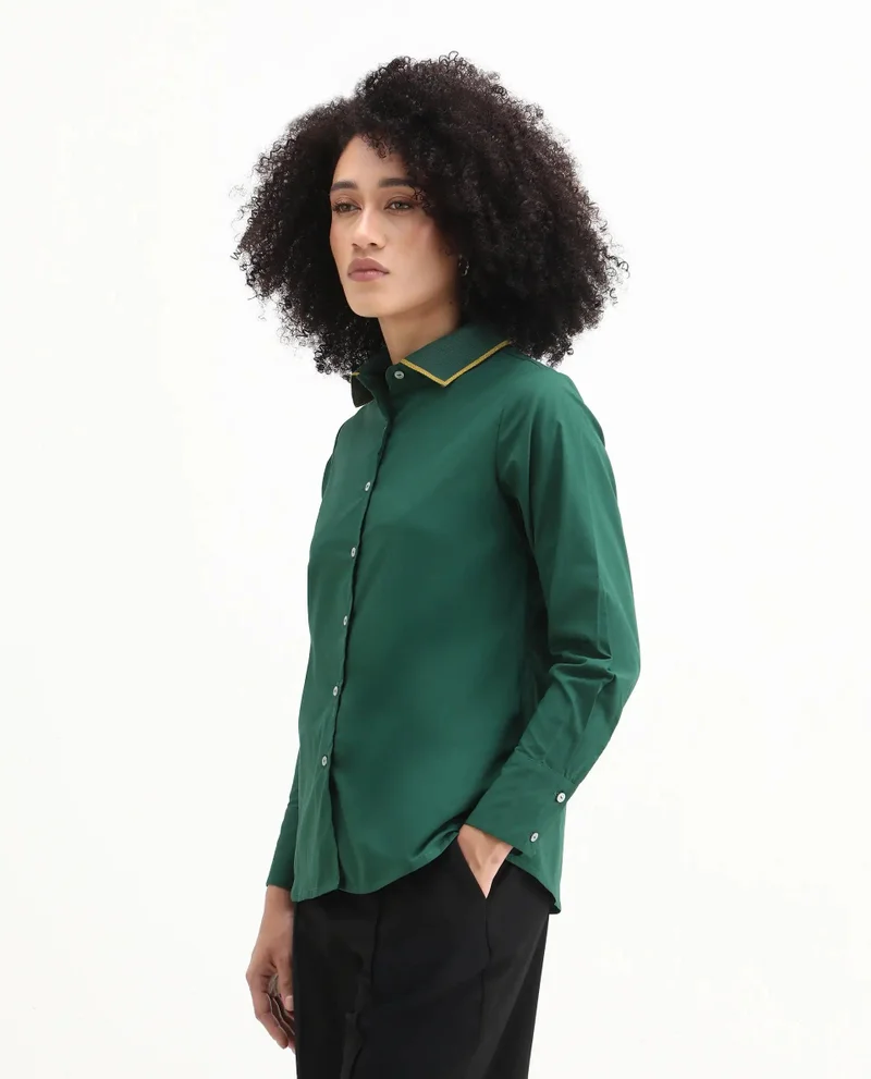 Rareism Women's Ribbed Collar Plain Top