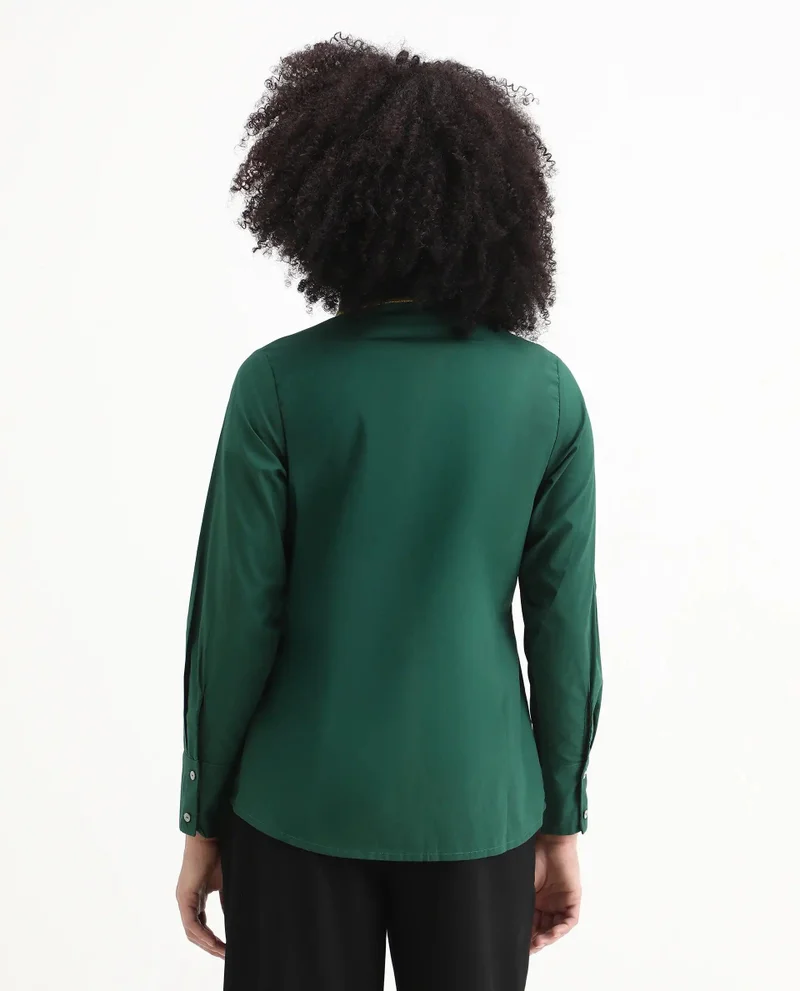 Rareism Women's Ribbed Collar Plain Top