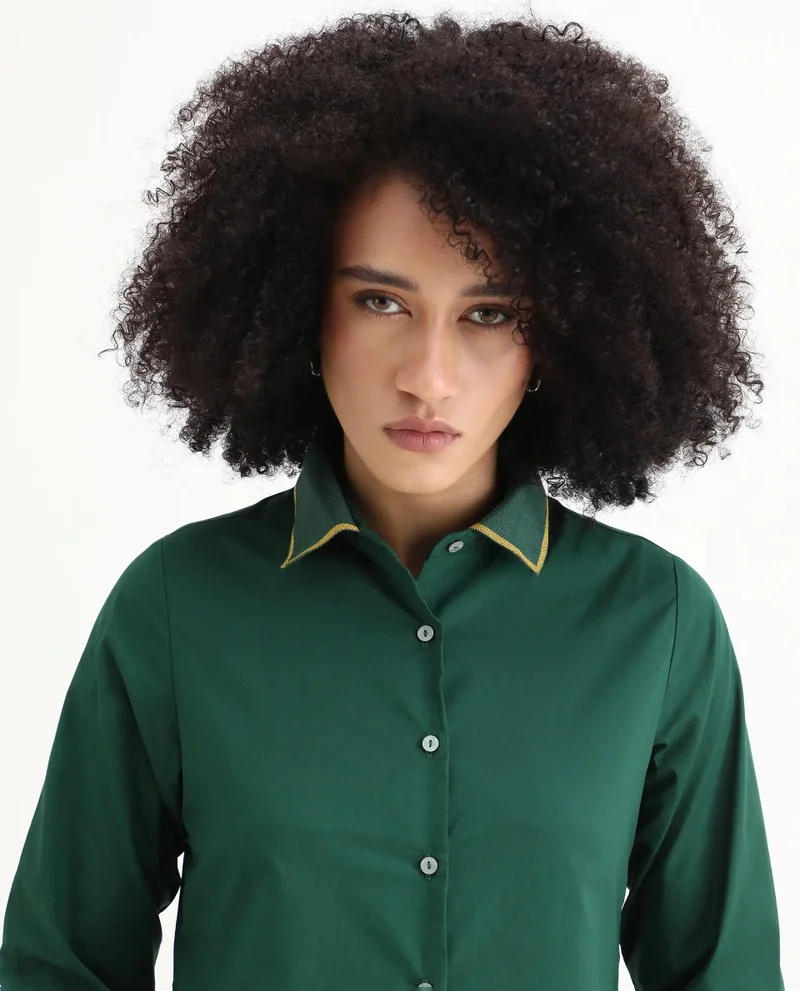 Rareism Women's Ribbed Collar Plain Top