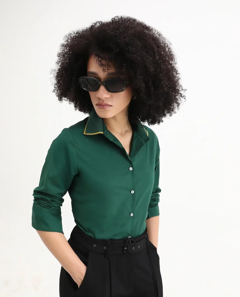 Rareism Women's Ribbed Collar Plain Top