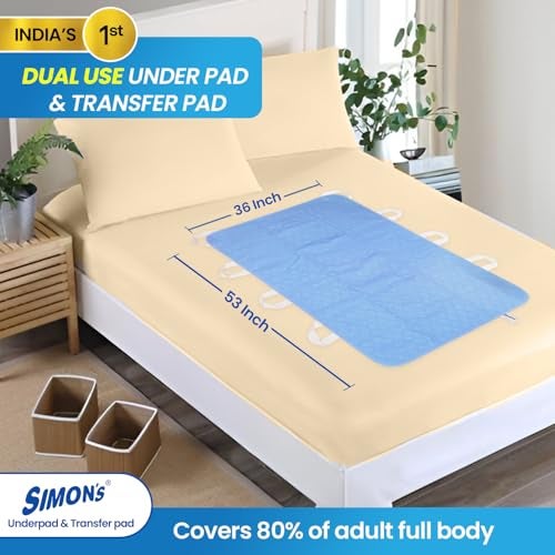 Simon's Reusable Adult Underpad with 8 Handles | 2-in-1 Transfer & Incontinence Pad | 34x53 in | Leak-Proof, Washable, Heavy Absorbency | Elderly, Seniors, Patients | Blue | 1 Pack - Image 4