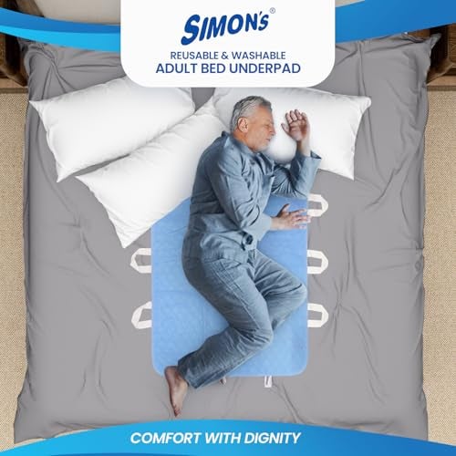 Simon's Reusable Adult Underpad with 8 Handles | 2-in-1 Transfer & Incontinence Pad | 34x53 in | Leak-Proof, Washable, Heavy Absorbency | Elderly, Seniors, Patients | Blue | 1 Pack - Image 2