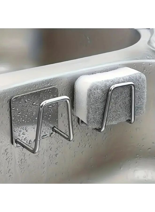 7 Pcs Stainless Steel Multi Functional Bracket Set Sponge Washbasin Holder Rustproof Waterproof Self Adhesive Hook Easy Install Kitchen Bathroom Organization - Image 5