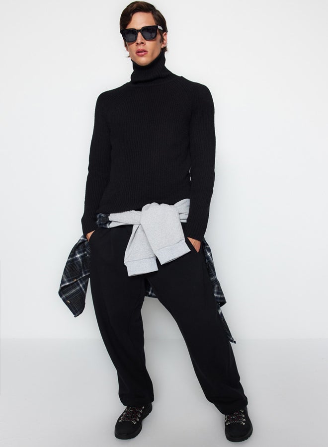 trendyol Black Slim Fit Wool Turtleneck Raglan Sleeve Basic Knitwear Sweater - Image 1