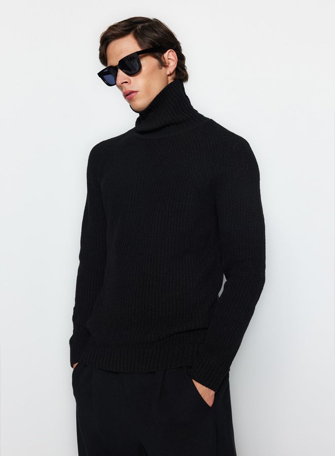 trendyol Black Slim Fit Wool Turtleneck Raglan Sleeve Basic Knitwear Sweater - Image 2