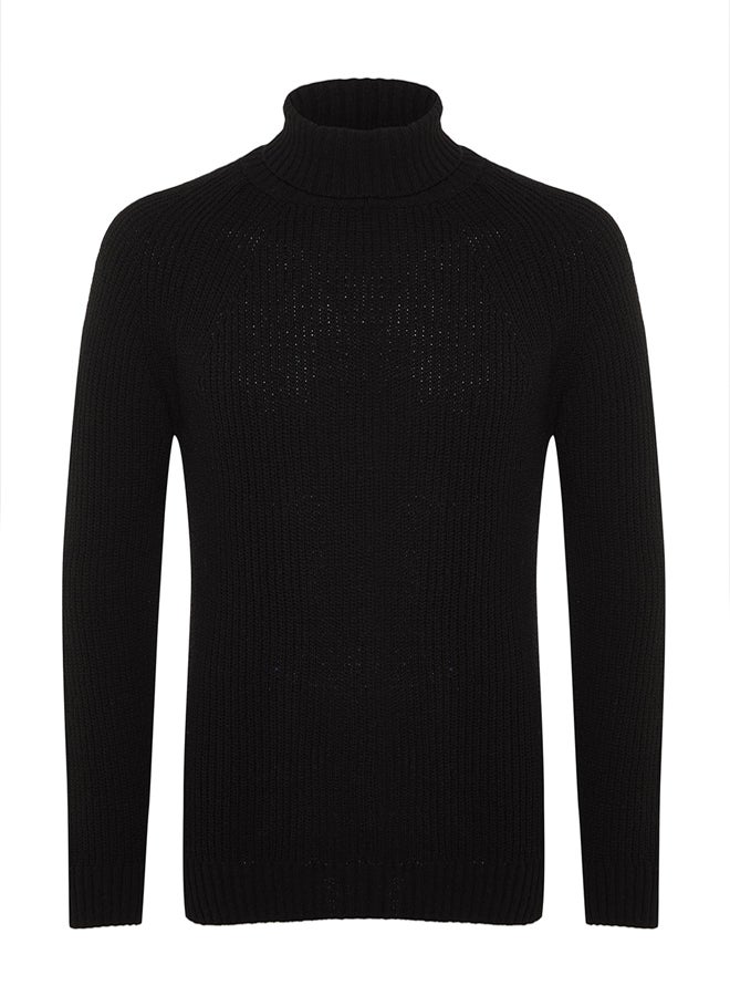 trendyol Black Slim Fit Wool Turtleneck Raglan Sleeve Basic Knitwear Sweater - Image 5