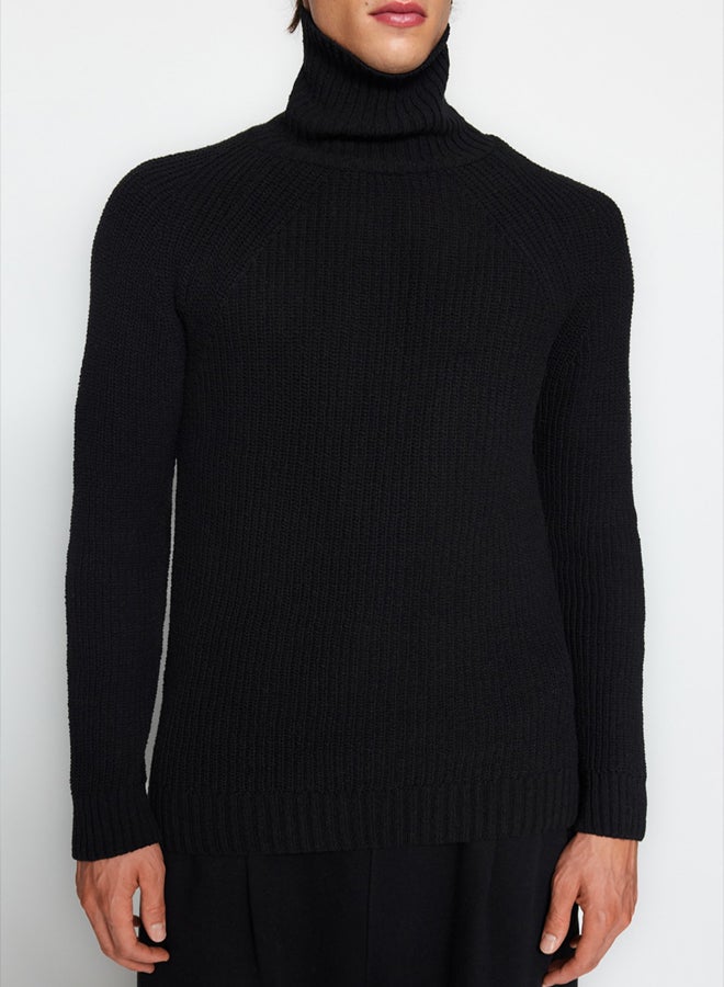 trendyol Black Slim Fit Wool Turtleneck Raglan Sleeve Basic Knitwear Sweater - Image 3