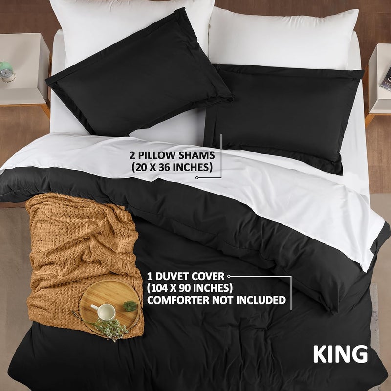 Duvet Cover King Size Set - 1 Duvet Cover with 2 Pillow Shams - 3 Pieces Comforter Cover with Zipper Closure - Ultra Soft Brushed Microfiber, 104 X 90 Inches (King, Black) | Extra Soft and Breathable, Wrinkle & Fade Resistant, Includes Duvet Cover and 2 Pillow Shams, Comforter Not Included, OekoTex - Image 2