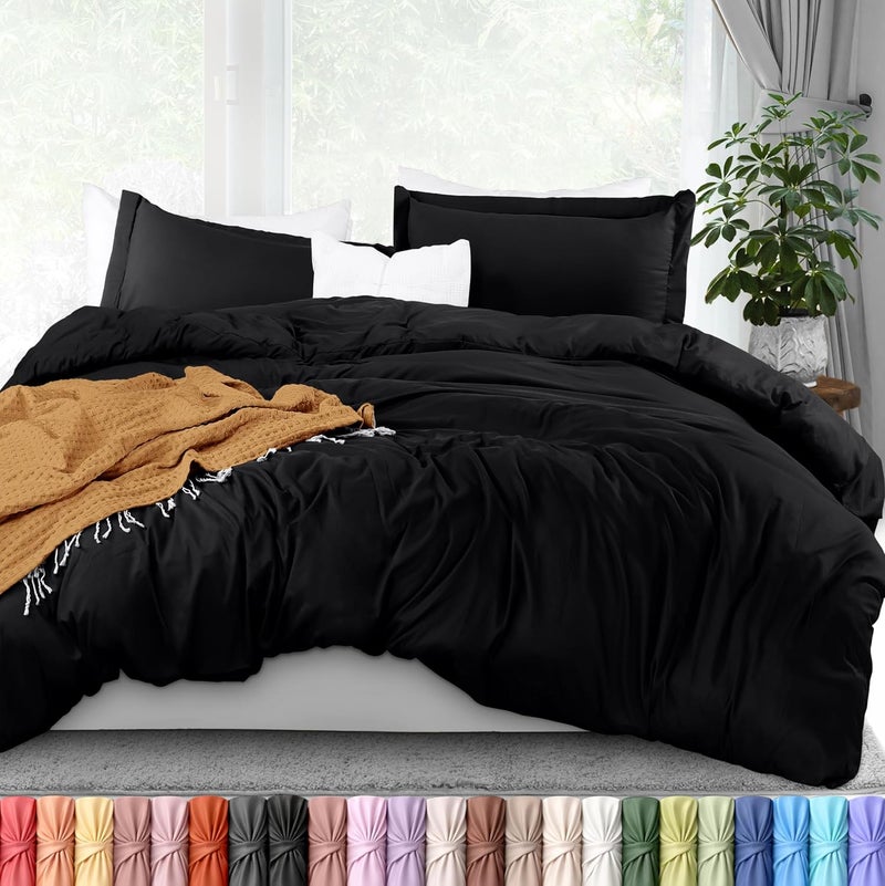 Duvet Cover King Size Set - 1 Duvet Cover with 2 Pillow Shams - 3 Pieces Comforter Cover with Zipper Closure - Ultra Soft Brushed Microfiber, 104 X 90 Inches (King, Black) | Extra Soft and Breathable, Wrinkle & Fade Resistant, Includes Duvet Cover and 2 Pillow Shams, Comforter Not Included, OekoTex - Image 1