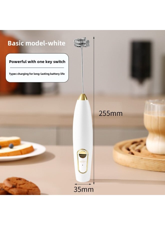 2025 Coffee Milk Frother Household Wireless Electric Milk Frother Milk Mixer Hand-held Egg Beater-Color:W-small I Basic Single-speed White (special Head For Milk Foam)  - Image 1