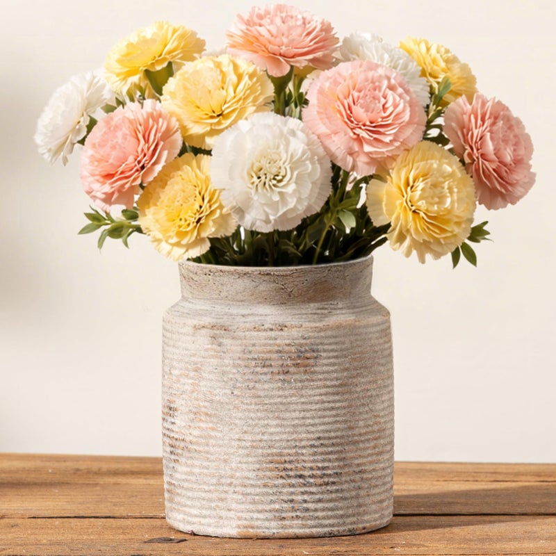 Dobbyby Ceramic Flower Vase 6.5 inch Farmhouse Rustic Vase for Home Decor Handcrafted Pottery Vase Small Terracotta Vases for Dining Table Decor Fireplace Living Room Bathroom Wedding Centerpiece(M-Terra) - Image 1