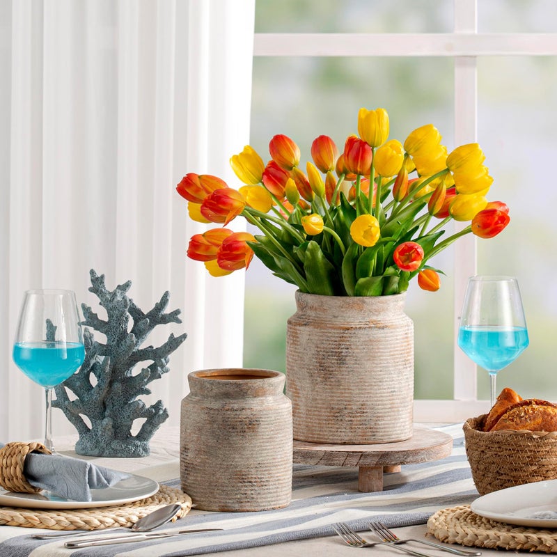 Dobbyby Ceramic Flower Vase 6.5 inch Farmhouse Rustic Vase for Home Decor Handcrafted Pottery Vase Small Terracotta Vases for Dining Table Decor Fireplace Living Room Bathroom Wedding Centerpiece(M-Terra) - Image 2