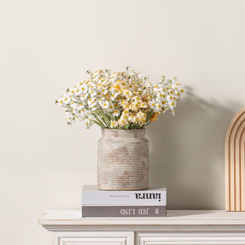 Dobbyby Ceramic Flower Vase 6.5 inch Farmhouse Rustic Vase for Home Decor Handcrafted Pottery Vase Small Terracotta Vases for Dining Table Decor Fireplace Living Room Bathroom Wedding Centerpiece(M-Terra) - Image 5