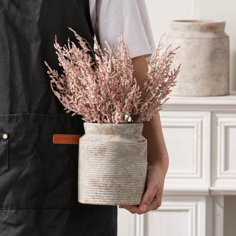 Dobbyby Ceramic Flower Vase 6.5 inch Farmhouse Rustic Vase for Home Decor Handcrafted Pottery Vase Small Terracotta Vases for Dining Table Decor Fireplace Living Room Bathroom Wedding Centerpiece(M-Terra) - Image 4