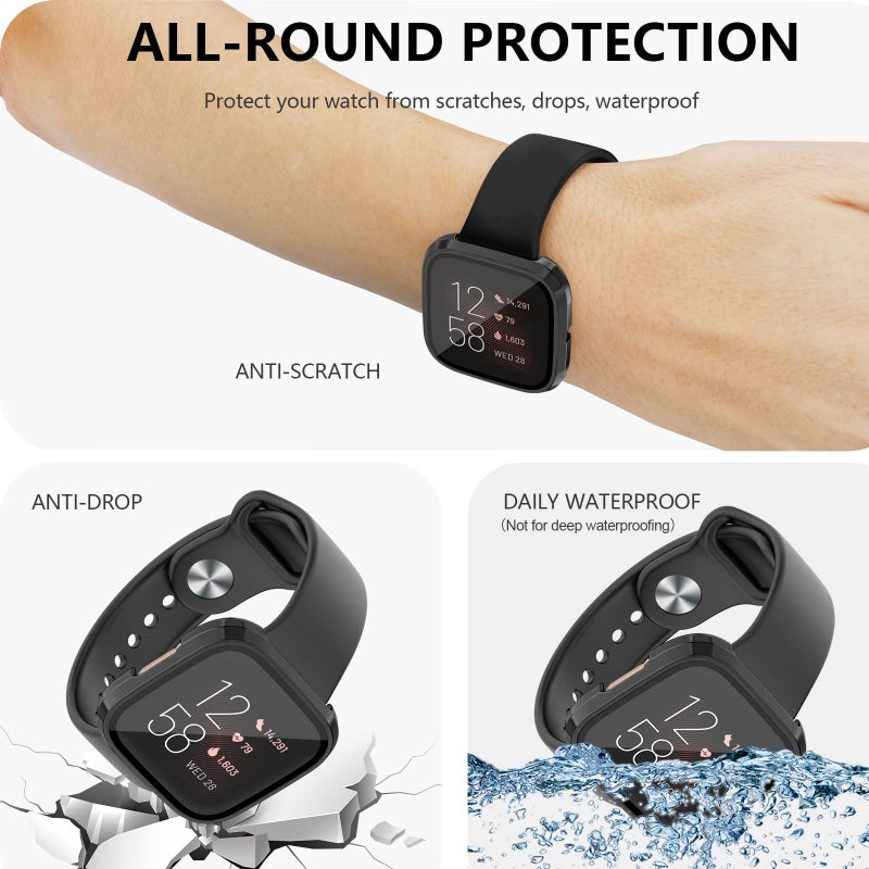 Tobfit [3 Pack] Tobfit for Fitbit Versa 2 Screen Protector with HD Tempered Glass Protective Case, Hard PC Case Bumper Cover Full Coverage for Fitbit Versa 2 Smartwatch, Black/Black/Black - Image 4