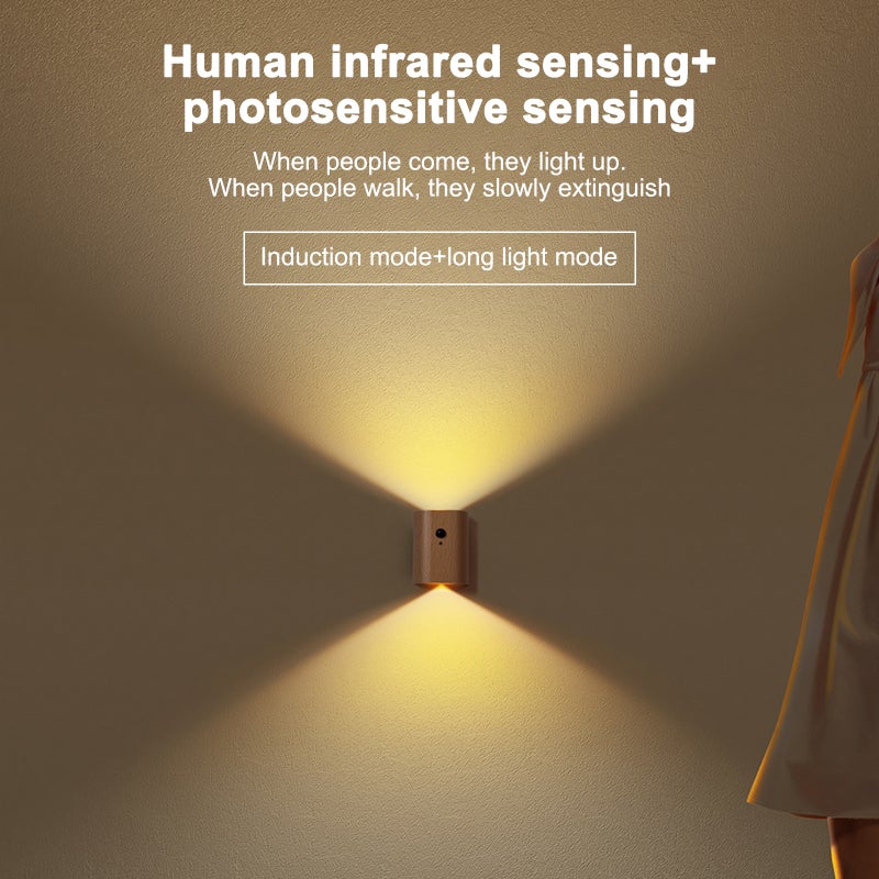 Indoor Motion Sensor Wall Light Double Head LED Rechargeable Night Light Sensing Corridor Passage Light Magnetic Installation Type-C Charging - Image 3