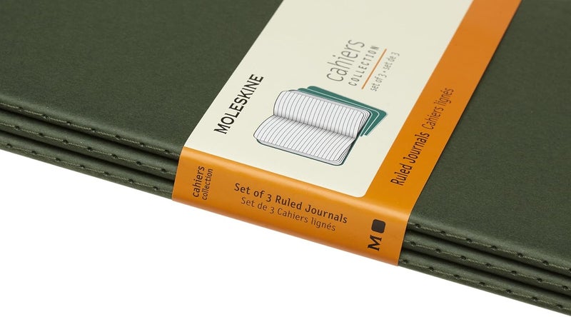 - Cahier Journal - Set 3 Notebooks with Ruled Pages - Cardboard Cover with Visible Cotton Stiching - Color Myrtle Green - Large 13 x 21 cm - 80 Pages - Image 3