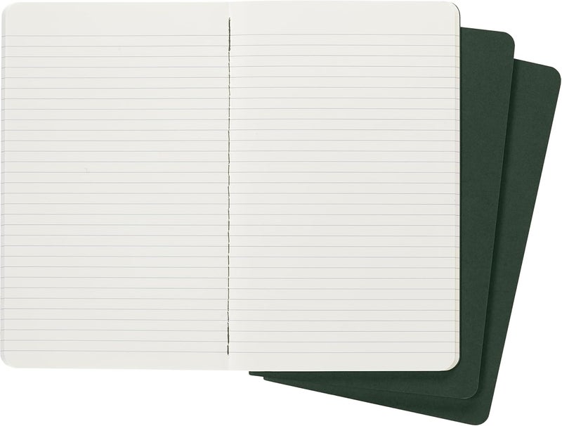 - Cahier Journal - Set 3 Notebooks with Ruled Pages - Cardboard Cover with Visible Cotton Stiching - Color Myrtle Green - Large 13 x 21 cm - 80 Pages - Image 4