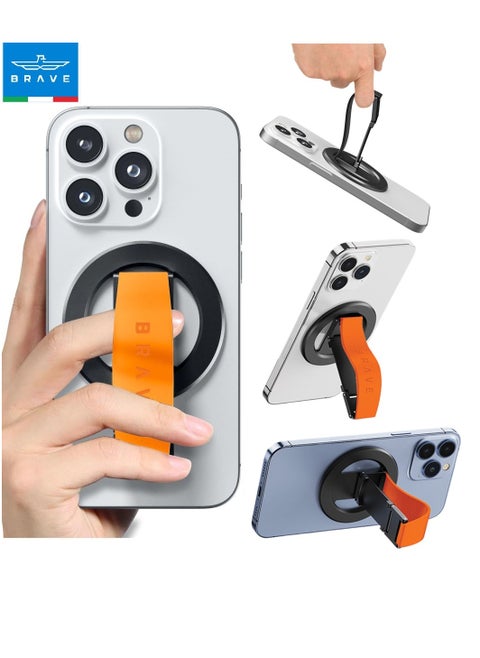 MagSafe Magnetic Holder and Grip for iPhone and Samsung, Removable Magnetic Stand, Desk Mount, Compatible with iPhone 16/15/14/13/12 Series and All iOS and Android Devices, Strong Magnetic Grip, Portable Phone and Tablet Holder, Universal Magnetic Phone Mount and Holder (Orange/Black)