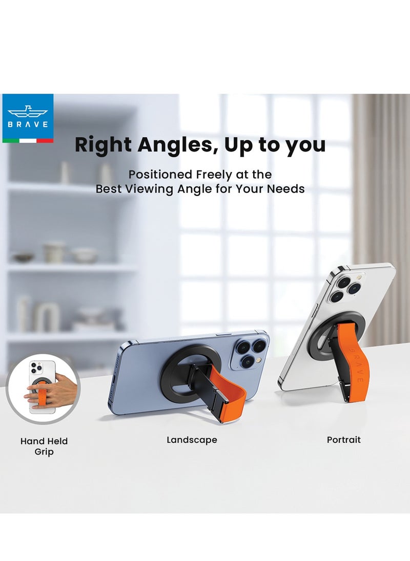 Brave MagSafe Magnetic Holder and Grip for iPhone and Samsung, Removable Magnetic Stand, Desk Mount, Compatible with iPhone 16/15/14/13/12 Series and All iOS and Android Devices, Strong Magnetic Grip, Portable Phone and Tablet Holder, Universal Magnetic Phone Mount and Holder (Orange/Black)  - Image 3