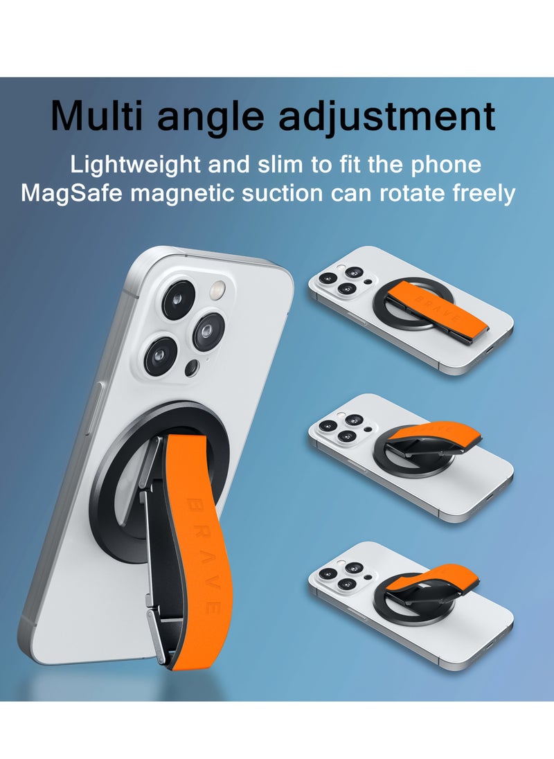 Brave MagSafe Magnetic Holder and Grip for iPhone and Samsung, Removable Magnetic Stand, Desk Mount, Compatible with iPhone 16/15/14/13/12 Series and All iOS and Android Devices, Strong Magnetic Grip, Portable Phone and Tablet Holder, Universal Magnetic Phone Mount and Holder (Orange/Black)  - Image 4