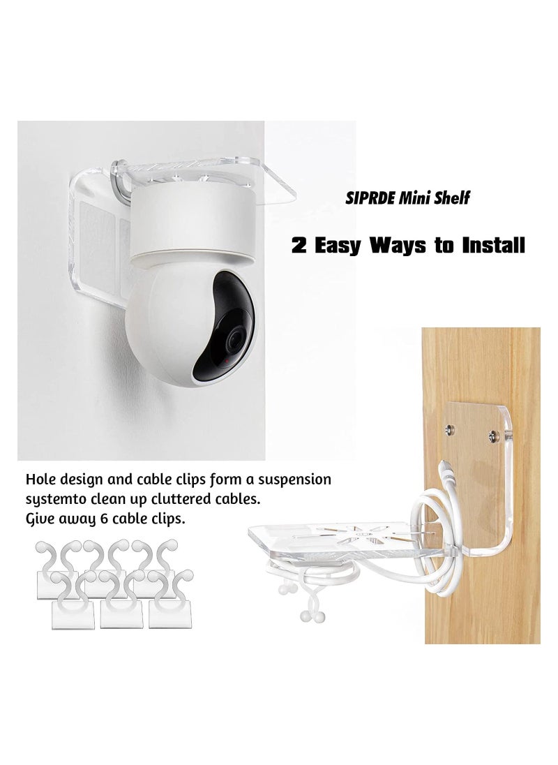 XICEN - 3 pcs Acrylic Small Wall Shelf, Mounting Brackets for Security Cameras, Speakers, Baby Monitors & More, 4 inch Universal Adhesive Shelf Easy to Install No Drill, with Cable Clips - Image 1