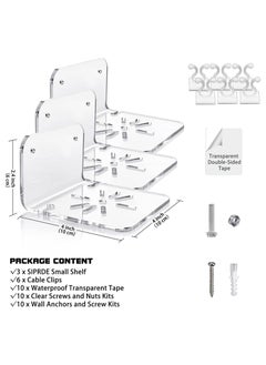 XICEN 3 pcs Acrylic Small Wall Shelf, Mounting Brackets for Security Cameras, Speakers, Baby Monitors & More, 4 inch Universal Adhesive Shelf Easy to Install No Drill, with Cable Clips  - Image 2
