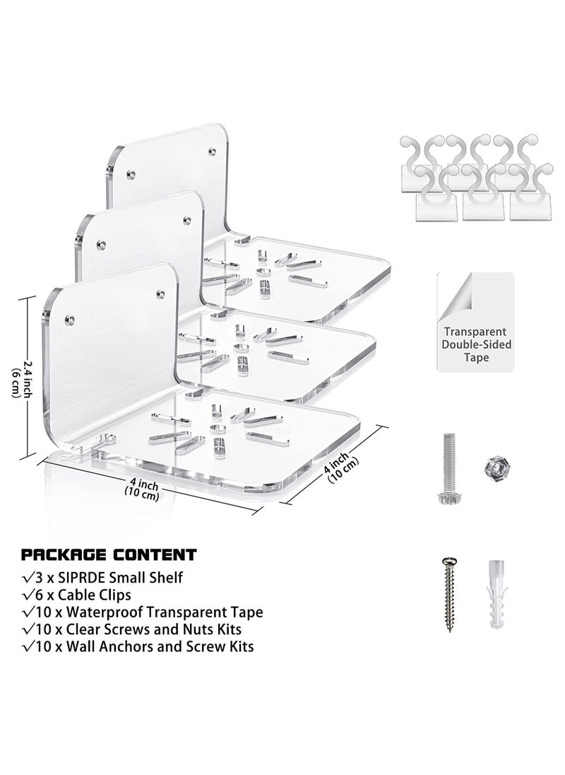 XICEN - 3 pcs Acrylic Small Wall Shelf, Mounting Brackets for Security Cameras, Speakers, Baby Monitors & More, 4 inch Universal Adhesive Shelf Easy to Install No Drill, with Cable Clips - Image 1