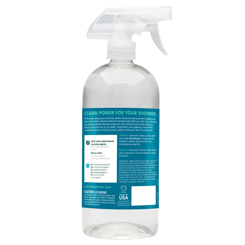 BETTER LIFE Bathroom Cleaner - Tea Tree Bathtub & Shower Cleaner Spray for Glass and Tile - Foaming Mold and Mildew Remover for Tub Works on Hard Water Stains - 32oz, Pack of 1 - Image 2