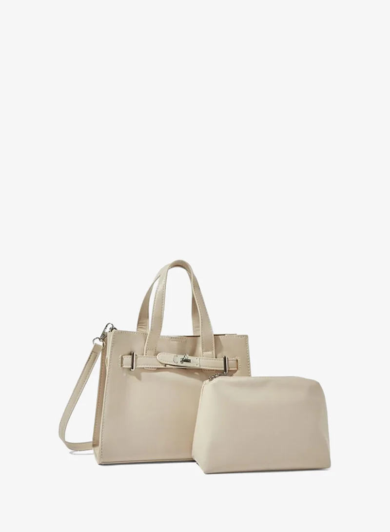 Grey Shopper Bag with Metal Accent