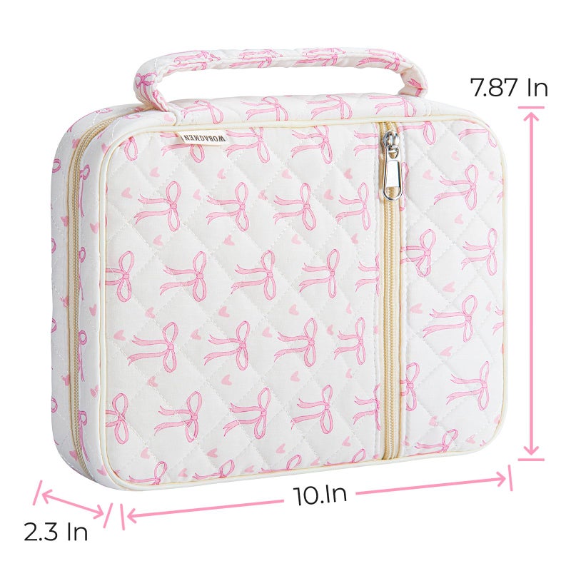 WOBAGMEN Bible Cover Case for Women,Large Bible Tote Bags Organizer Quilted Carrying Case for Girls,Bible Study Supplies Accessories Christian Gifts for Women (Pink Bow Heart, M) - Image 2