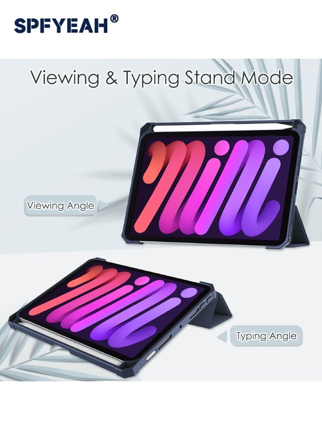 SPFYEAH iPad Mini 7 (7th Gen, 2024) / iPad Mini 6 (6th Gen, 2021) Case, Flip Hybrid Slim Case with Trifold Stand Pencil Holder, Auto Wake Sleep, Smart Magnetic Cover Clear Acrylic Back Shockproof Case for iPad Mini 7/6 8.3inch, Blue - Image 2