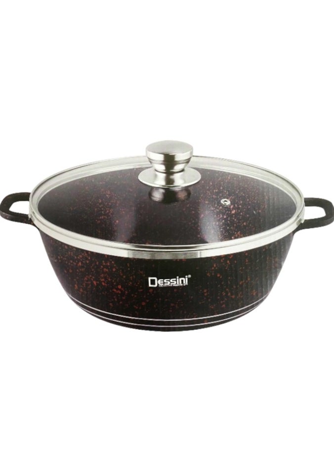 DESSINI Ceramic Non-Stick Casserole Pot With Lid Black/Red/Clear 44cm 