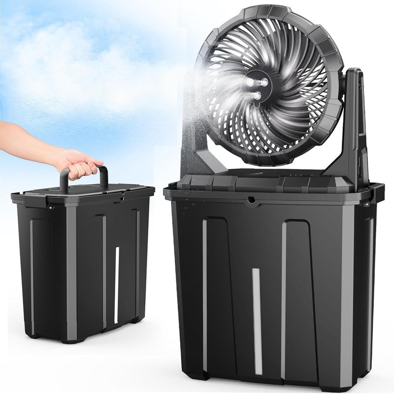 Ausic Portable Misting Fan - 9L Bucket, 10-inch Outdoor Fans for Patios/Camping, 20000mAh USB Rechargeable Battery Powered Floor Cooling Fan with 9L Water Tank, 3 Strong Winds, 3 Spray Mister - Image 1